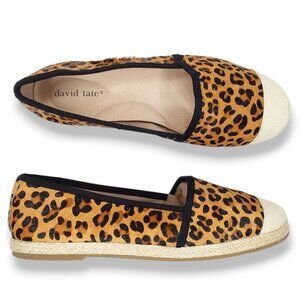 David Tate Espadrille Flats Calf Hair Leather Size 9WW Extra Wide Animal Print